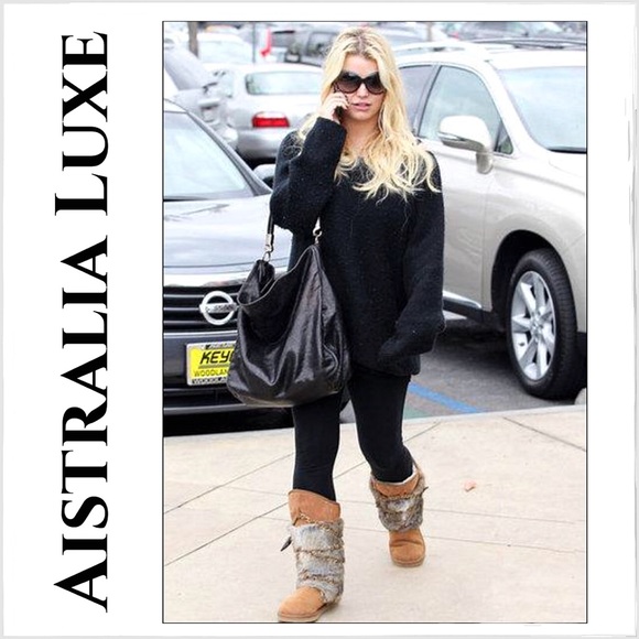 Australia Luxe Chestnut Rabbit Fur Tall Boots - Picture 2 of 7